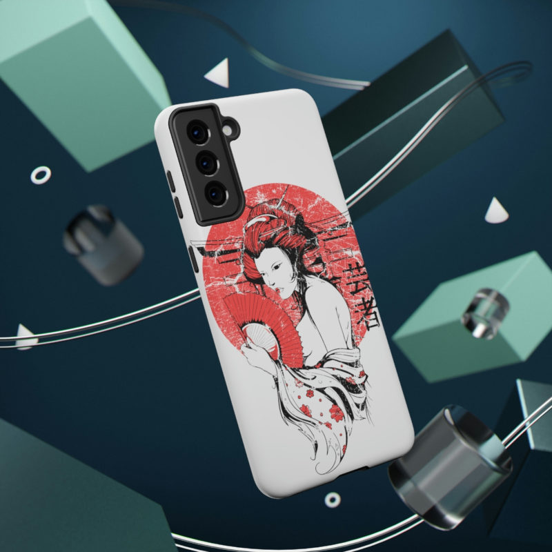 Distressed Illustration of Japanese woman with red fan Impact-Resistant Mobile Phone Cases - Image 35