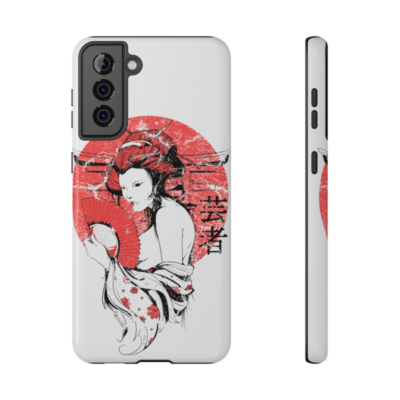Distressed Illustration of Japanese woman with red fan Impact-Resistant Mobile Phone Cases - Image 34