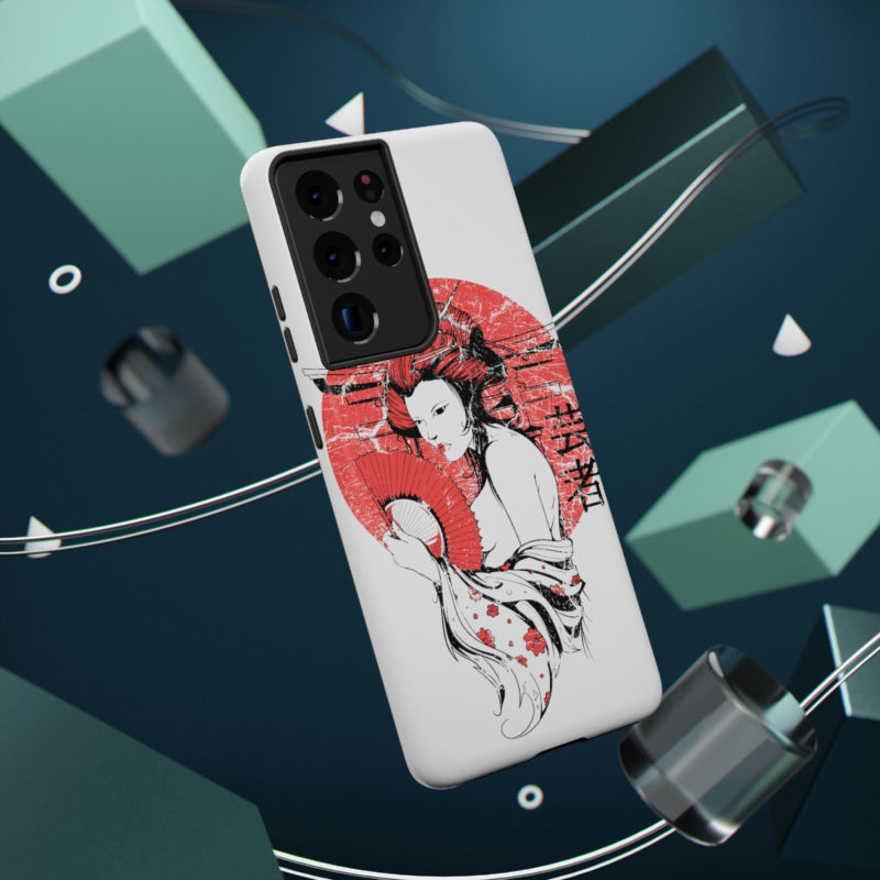 Distressed Illustration of Japanese woman with red fan Impact-Resistant Mobile Phone Cases - Image 37