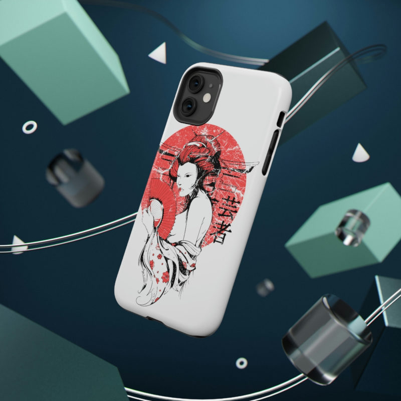 Distressed Illustration of Japanese woman with red fan Impact-Resistant Mobile Phone Cases - Image 27