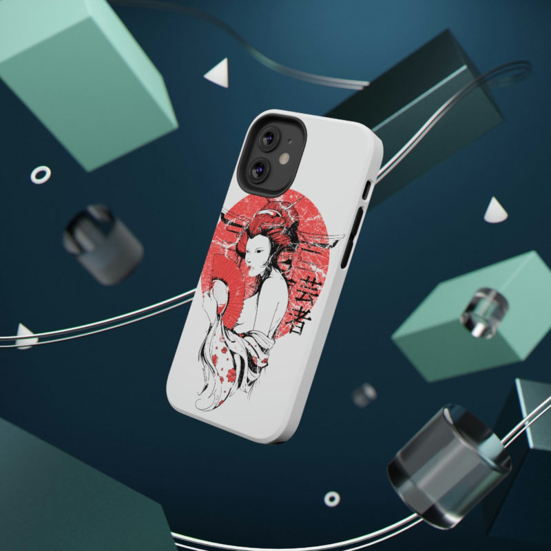 Distressed Illustration of Japanese woman with red fan Impact-Resistant Mobile Phone Cases - Image 21