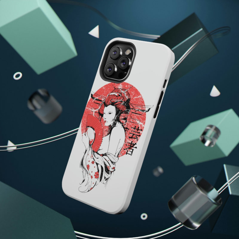 Distressed Illustration of Japanese woman with red fan Impact-Resistant Mobile Phone Cases - Image 25