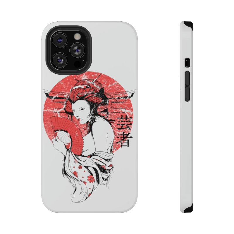 Distressed Illustration of Japanese woman with red fan Impact-Resistant Mobile Phone Cases - Image 24
