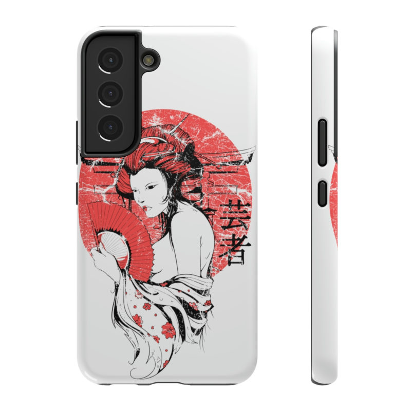 Distressed Illustration of Japanese woman with red fan Impact-Resistant Mobile Phone Cases - Image 3