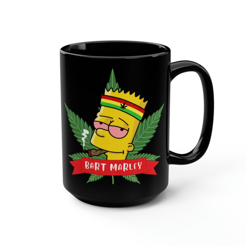 420 Reggae Vibes Bart "Marley" Simpson Cannabis Black Mug, 15oz