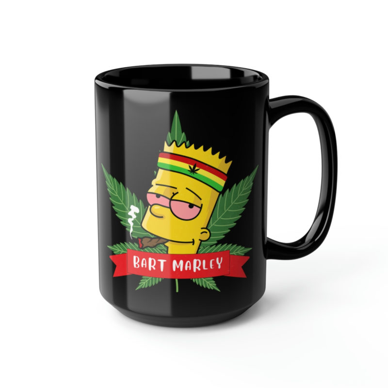 420 Reggae Vibes Bart "Marley" Simpson Cannabis Black Mug, 15oz - Image 4