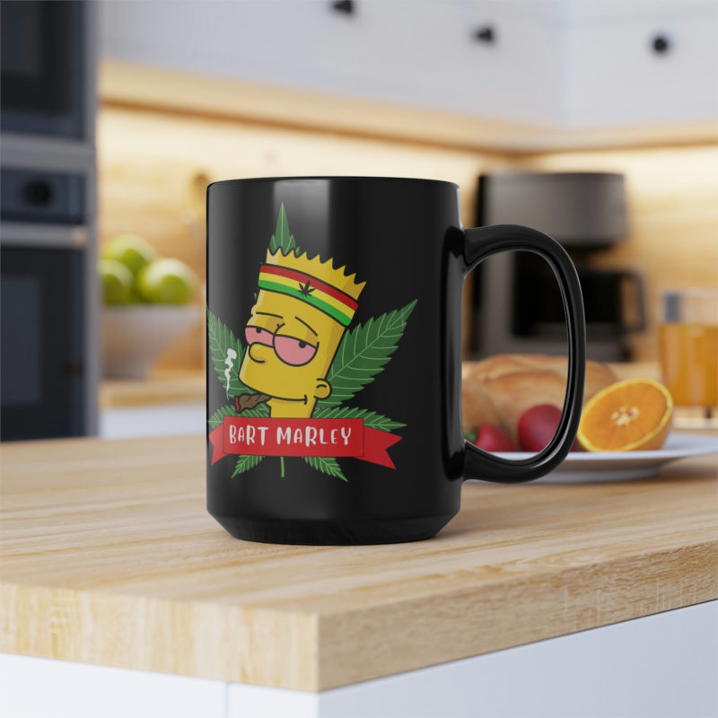420 Reggae Vibes Bart "Marley" Simpson Cannabis Black Mug, 15oz - Image 5
