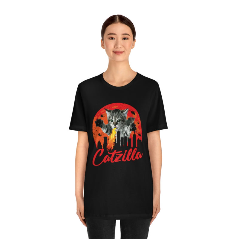 Fire breathing Catzilla Attacking The City Bella+Canvas Unisex Jersey Short Sleeve Tee - Image 2