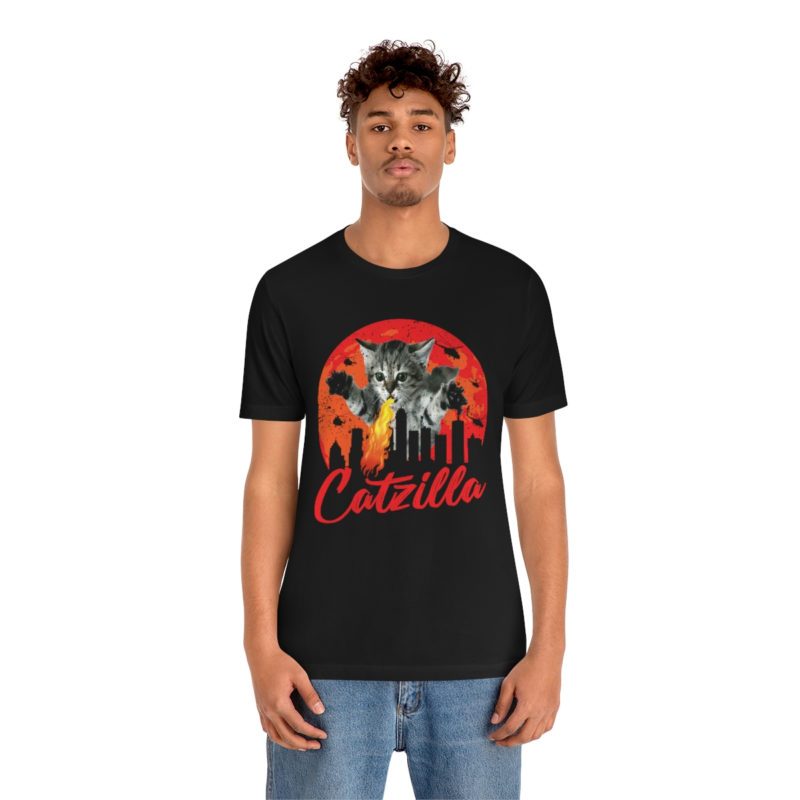 Fire breathing Catzilla Attacking The City Bella+Canvas Unisex Jersey Short Sleeve Tee - Image 3