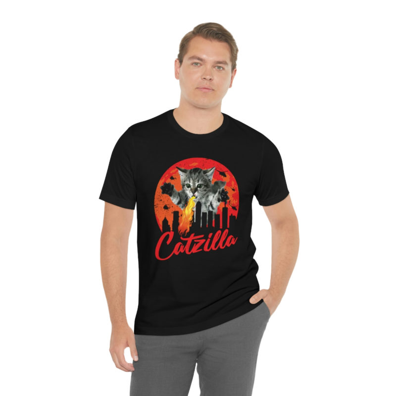 Fire breathing Catzilla Attacking The City Bella+Canvas Unisex Jersey Short Sleeve Tee - Image 5