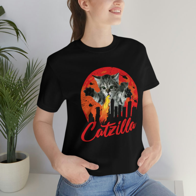 Fire breathing Catzilla Attacking The City Bella+Canvas Unisex Jersey Short Sleeve Tee - Image 6