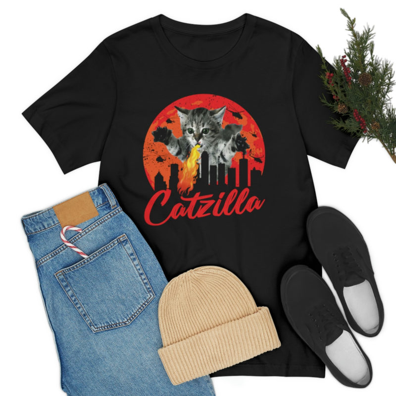 Fire breathing Catzilla Attacking The City Bella+Canvas Unisex Jersey Short Sleeve Tee - Image 7