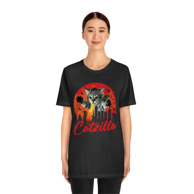 Fire breathing Catzilla Attacking The City Bella+Canvas Unisex Jersey Short Sleeve Tee - Image 11