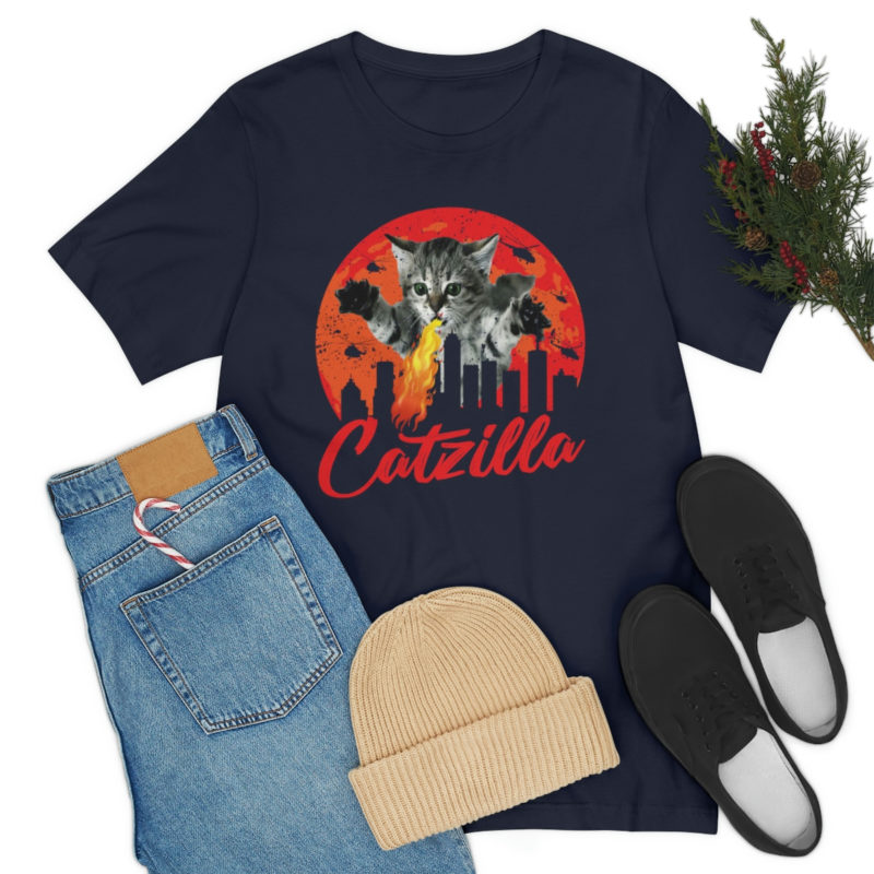 Fire breathing Catzilla Attacking The City Bella+Canvas Unisex Jersey Short Sleeve Tee - Image 25