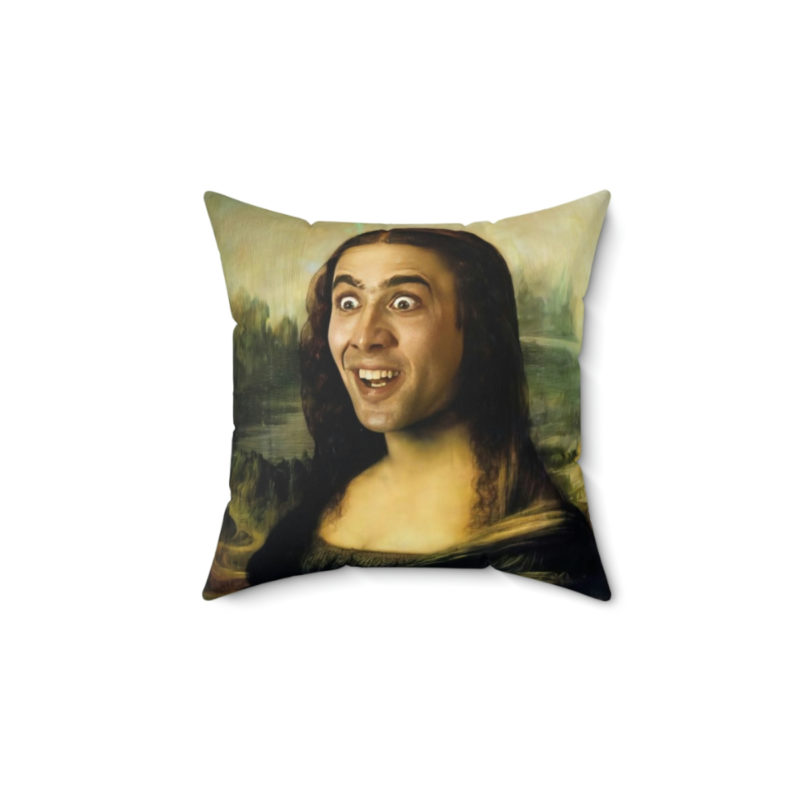 Nicolas Cage as The Mona Lisa Spun Polyester Square Pillow - Image 4
