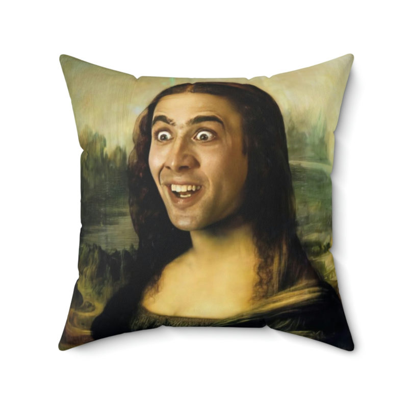 Nicolas Cage as The Mona Lisa Spun Polyester Square Pillow