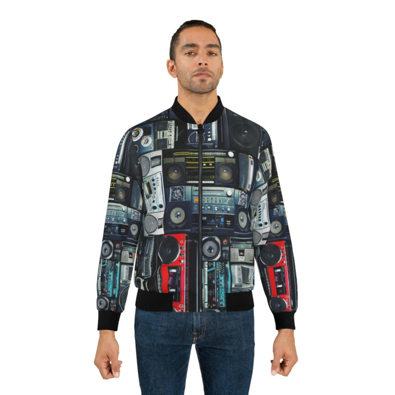 Vintage wall full of radio boombox of the 80s Men's AOP Bomber Jacket - Image 3