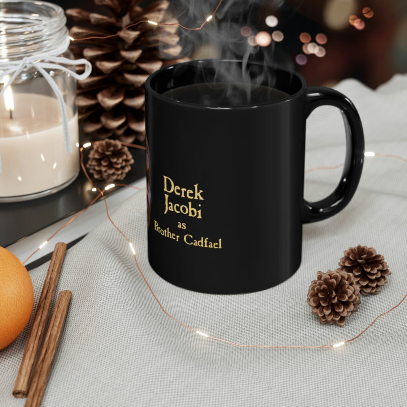 Derek Jacobi as Cadfael 11oz Black Mug - Free Shipping in the US. - Image 4