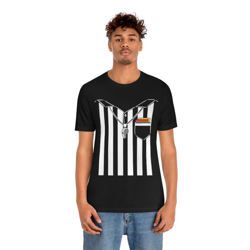Black soccer referee costume with a whistle and cards Unisex Jersey T-Shirt - Image 4