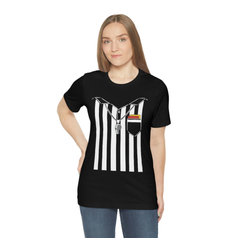 Black soccer referee costume with a whistle and cards Unisex Jersey T-Shirt - Image 5