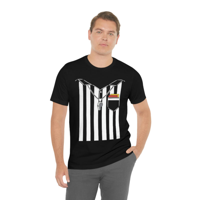 Black soccer referee costume with a whistle and cards Unisex Jersey T-Shirt - Image 6