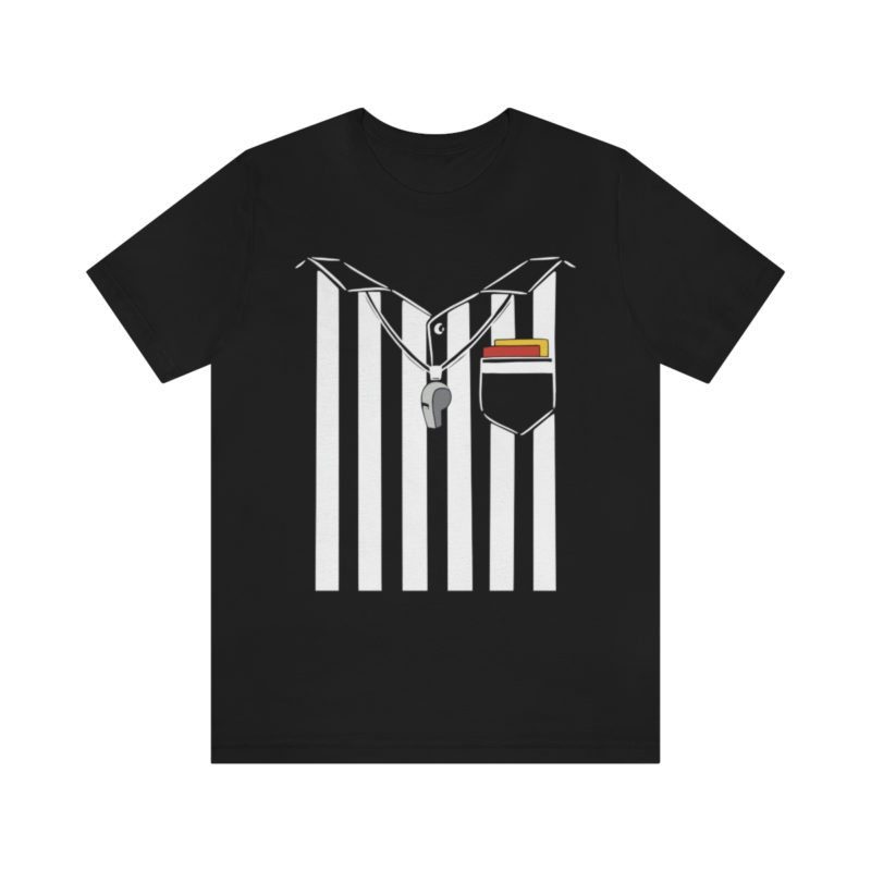 Black soccer referee costume with a whistle and cards Unisex Jersey T-Shirt