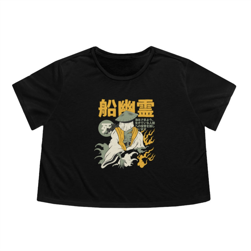 Skeletal yurei ghost japanese t-shirt design - Women's Flowy Cropped Tee - Image 9