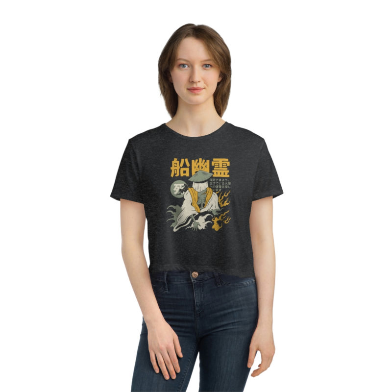 Skeletal yurei ghost japanese t-shirt design - Women's Flowy Cropped Tee - Image 16