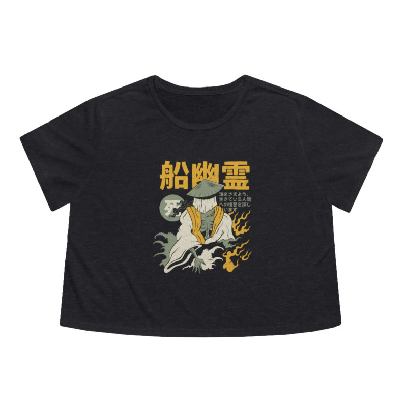 Skeletal yurei ghost japanese t-shirt design - Women's Flowy Cropped Tee - Image 13
