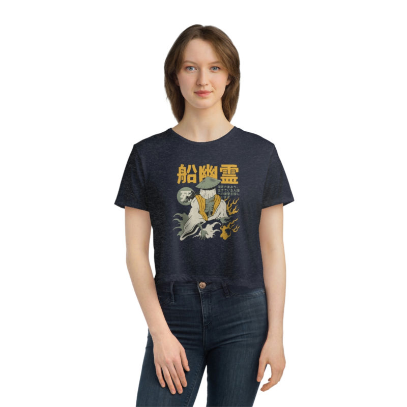 Skeletal yurei ghost japanese t-shirt design - Women's Flowy Cropped Tee - Image 4