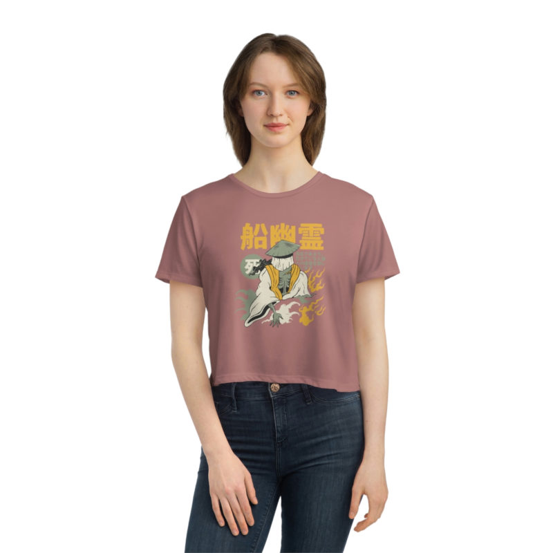 Skeletal yurei ghost japanese t-shirt design - Women's Flowy Cropped Tee - Image 8