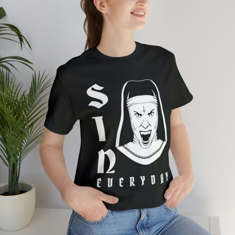 Sin Everyday | Gothic Evil Nun Unisex T-Shirt | Halloween Tee | Horror Movie Fan T-Shirt | Scary T-Shirts | Gifts For Goths - Image 9