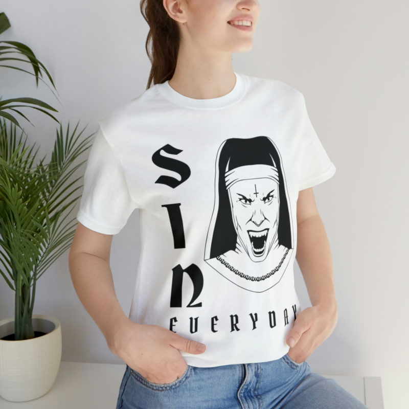 Sin Everyday | Gothic Evil Nun Unisex T-Shirt | Halloween Tee | Horror Movie Fan T-Shirt | Scary T-Shirts | Gifts For Goths - Image 4