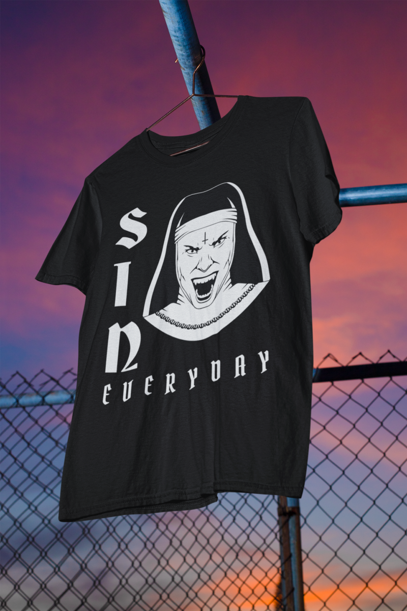 Sin Everyday | Gothic Evil Nun Unisex T-Shirt | Halloween Tee | Horror Movie Fan T-Shirt | Scary T-Shirts | Gifts For Goths - Image 11