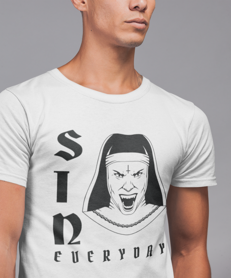 Sin Everyday | Gothic Evil Nun Unisex T-Shirt | Halloween Tee | Horror Movie Fan T-Shirt | Scary T-Shirts | Gifts For Goths - Image 5