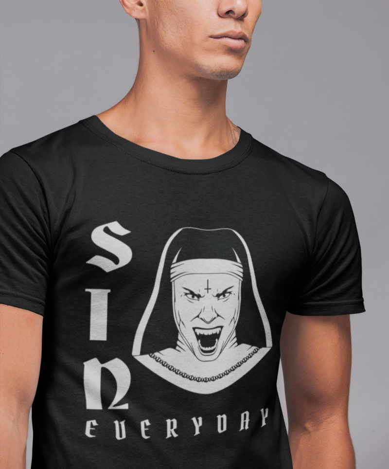 Sin Everyday | Gothic Evil Nun Unisex T-Shirt | Halloween Tee | Horror Movie Fan T-Shirt | Scary T-Shirts | Gifts For Goths - Image 12