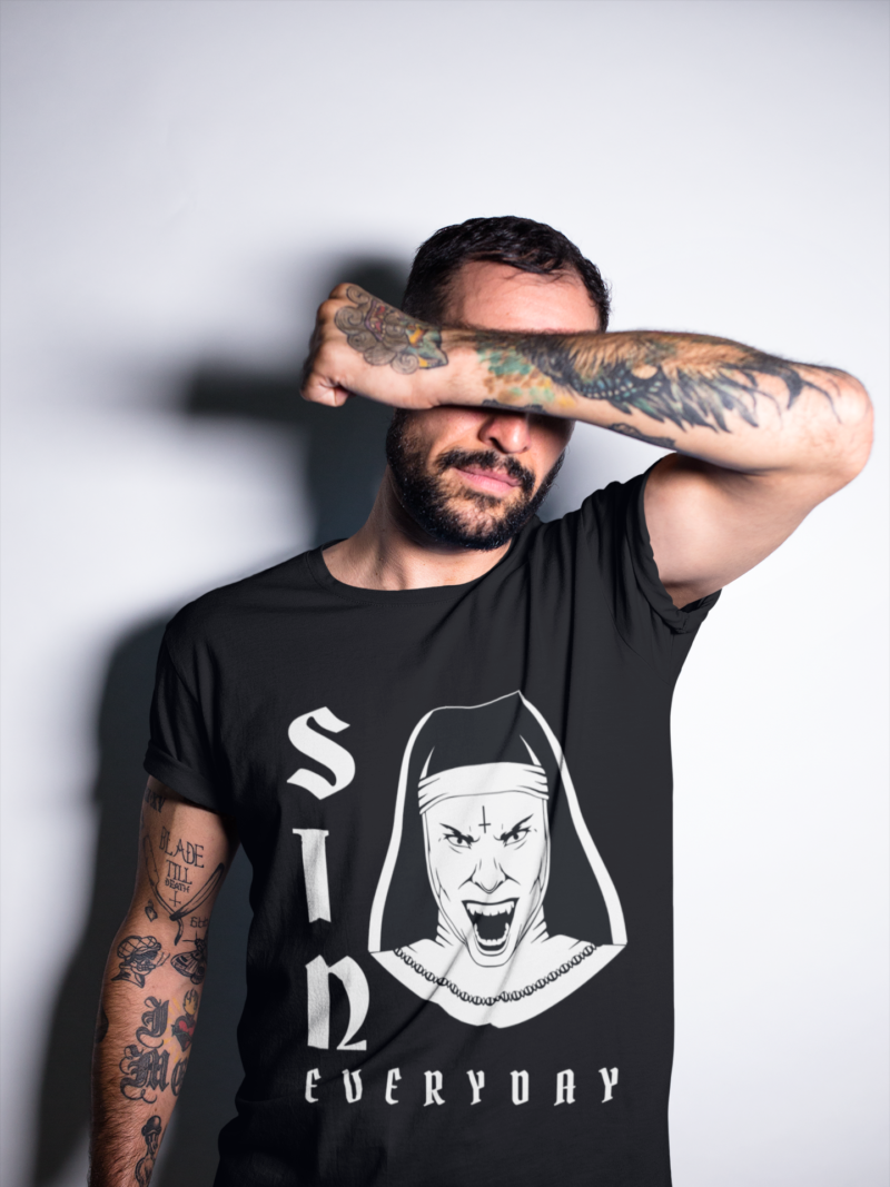 Sin Everyday | Gothic Evil Nun Unisex T-Shirt | Halloween Tee | Horror Movie Fan T-Shirt | Scary T-Shirts | Gifts For Goths - Image 10