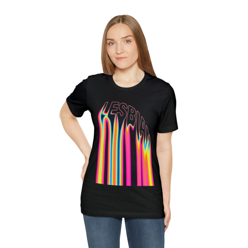 LESBIAN  Acid Pink Melted Text PRIDE Unisex Jersey Short Sleeve T-Shirt. Lesbian Pride Tee, LGBTQ Lesbian Streetwear - Image 6