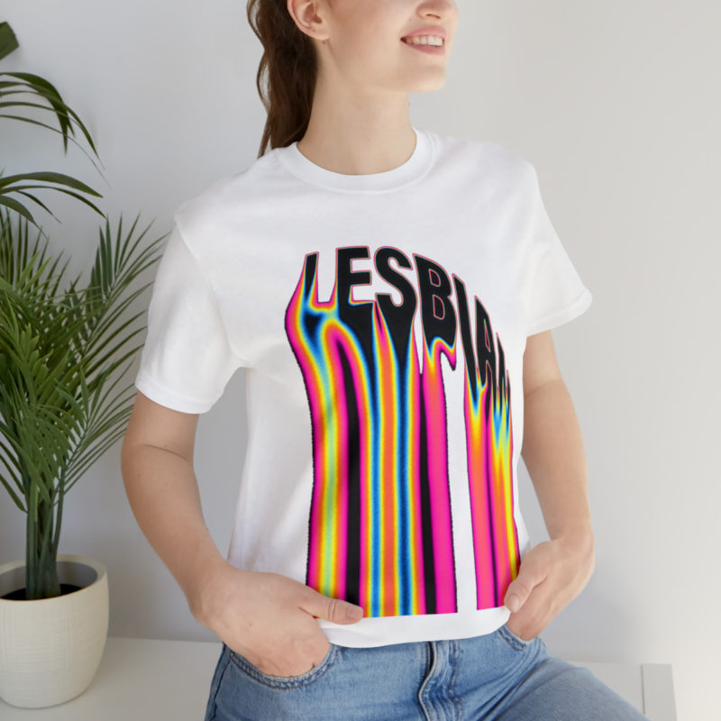 LESBIAN  Acid Pink Melted Text PRIDE Unisex Jersey Short Sleeve T-Shirt. Lesbian Pride Tee, LGBTQ Lesbian Streetwear - Image 8
