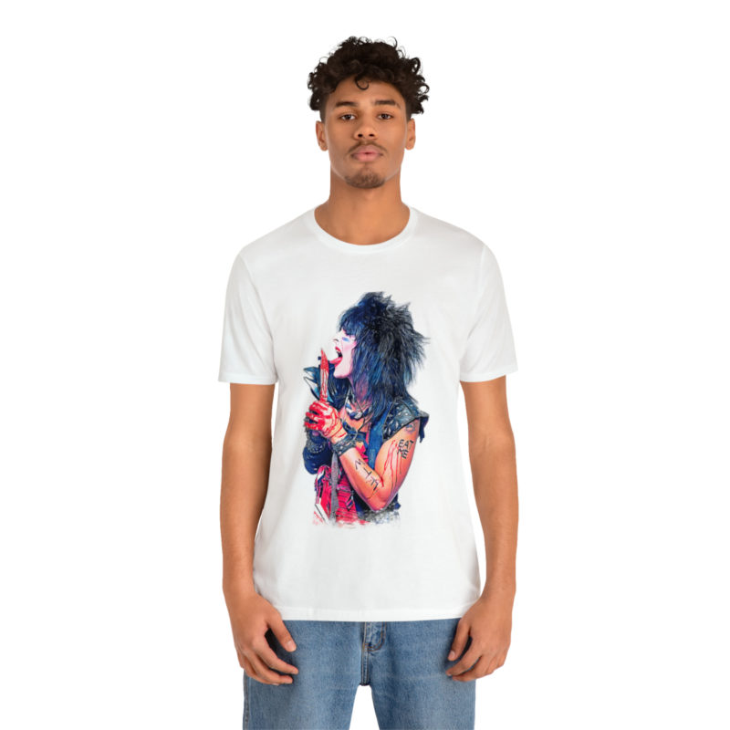 Nikki Sixx Bloody EAT ME Unisex Jersey White T-Shirt. Motley Crue Fan Tee. 1980's Heavy Metal Inspired T-Shirt - Image 3