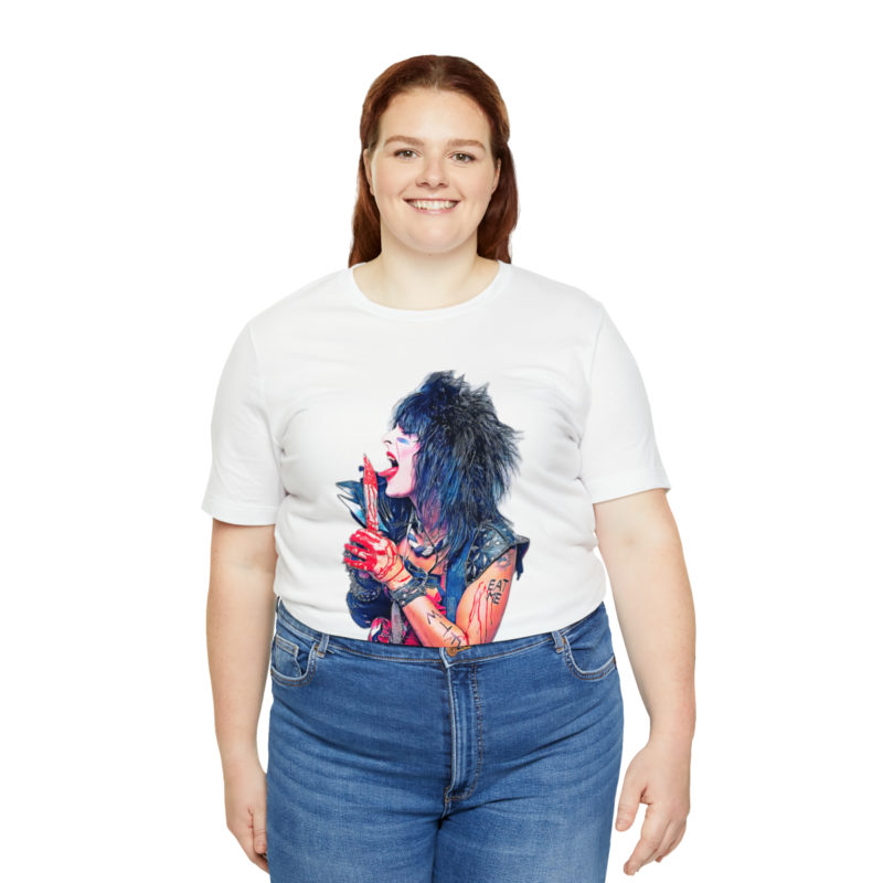 Nikki Sixx Bloody EAT ME Unisex Jersey White T-Shirt. Motley Crue Fan Tee. 1980's Heavy Metal Inspired T-Shirt - Image 6
