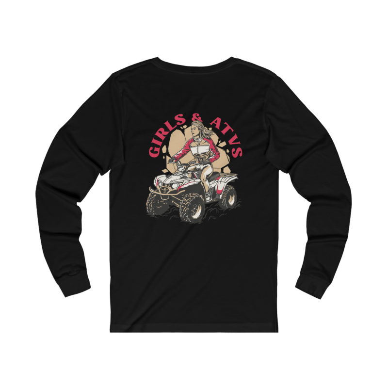 Girls & ATVs Dual Sided Graphic Unisex Jersey Long Sleeve Tee. Girls who ride ATVs T-shirt front and back printed - Image 4