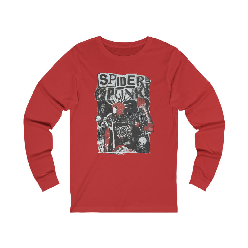 Spider Punk Unisex Jersey Long Sleeve Bella and Canva T-Shirt. Punk comic book hero Spiderman NYC Punk Rocker Long Sleeve  Unisex Shirt. - Image 7