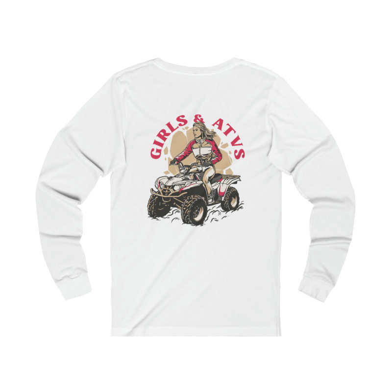 Girls & ATVs Dual Sided Graphic Unisex Jersey Long Sleeve Tee. Girls who ride ATVs T-shirt front and back printed - Image 2