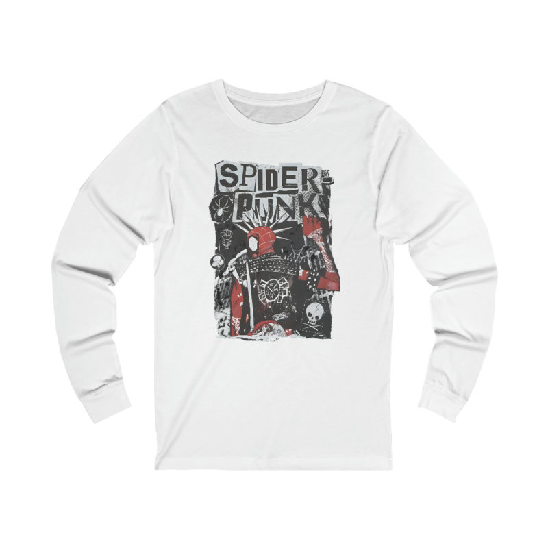Spider Punk Unisex Jersey Long Sleeve Bella and Canva T-Shirt. Punk comic book hero Spiderman NYC Punk Rocker Long Sleeve  Unisex Shirt. - Image 3