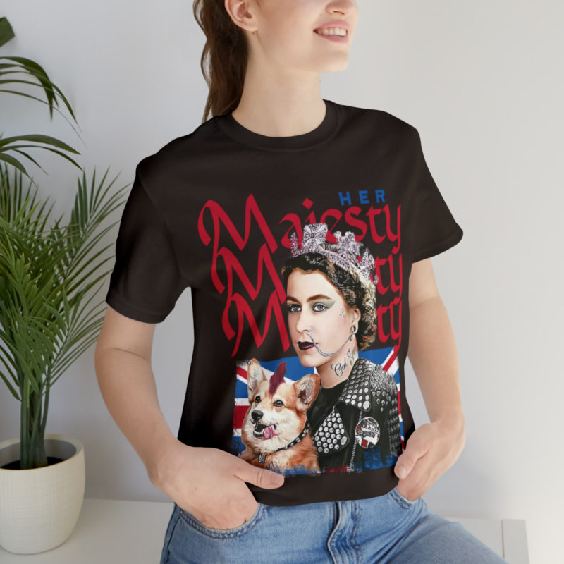 Her Punk Majesty Queen Elizabeth II Unisex Jersey T-Shirt. Punk Rock Queen Elizabeth II . Streetwear inspired punk rock Majesty. - Image 3