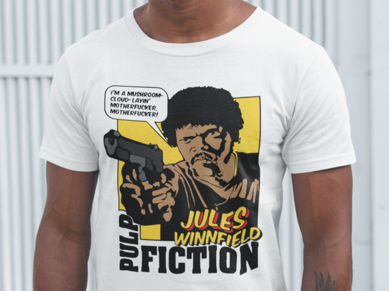 Jules Winnfield Pulp Fiction Quote " I'm a mushroom-cloud-layin' motherfucker, motherfucker!" Unisex T-Shirt. Comic Style Samuel Jackson Tee