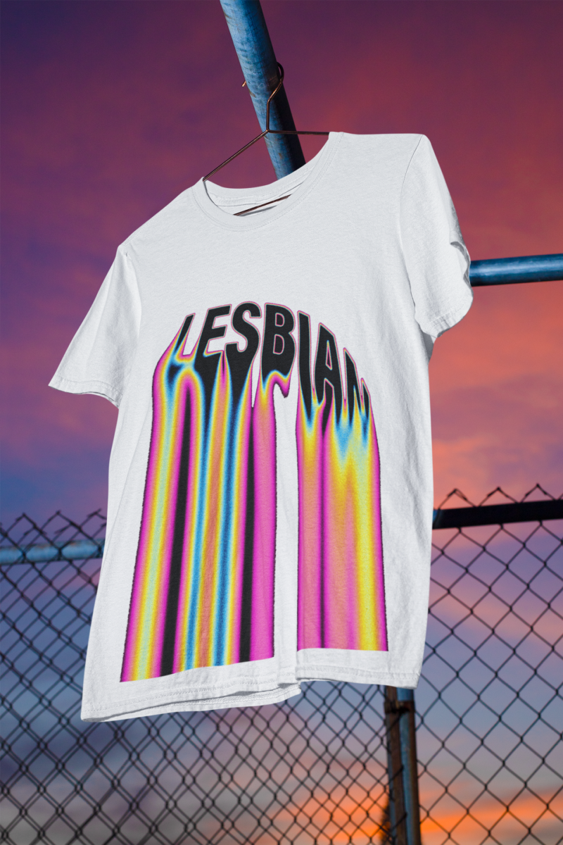 LESBIAN  Acid Pink Melted Text PRIDE Unisex Jersey Short Sleeve T-Shirt. Lesbian Pride Tee, LGBTQ Lesbian Streetwear - Image 3