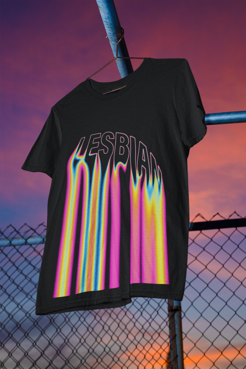 LESBIAN  Acid Pink Melted Text PRIDE Unisex Jersey Short Sleeve T-Shirt. Lesbian Pride Tee, LGBTQ Lesbian Streetwear