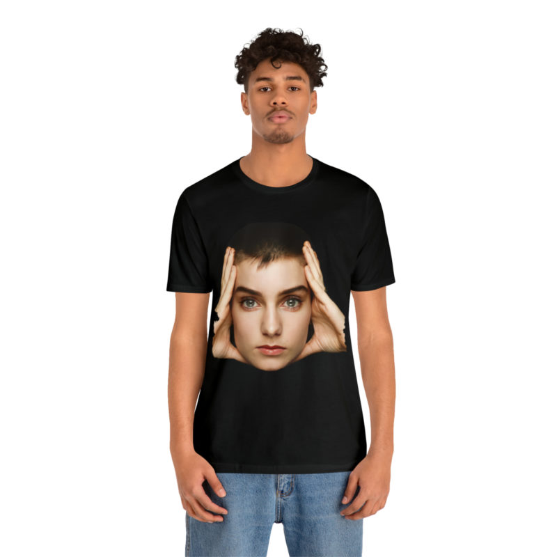Sinéad O'Connor Close Up Face  Black Unisex Jersey Short Sleeve Tee. Irish SInger Sinéad O'Connor Tee. - Image 5